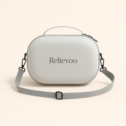 Relievoo protective carrying case open showing organized compartments