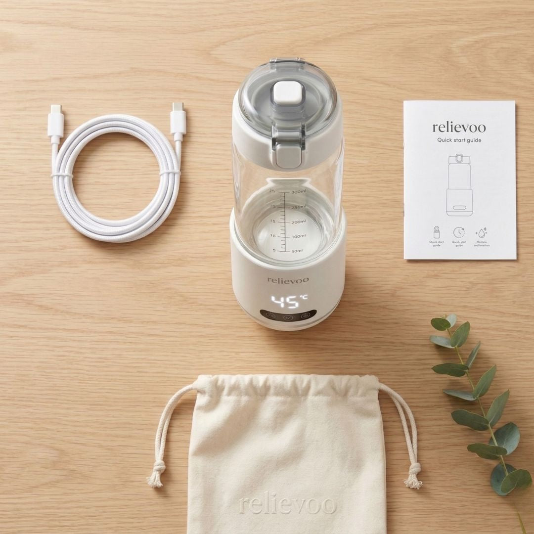 What's In The Box - Relievoo Nomad Bottle Warmer Unboxing Flat Lay