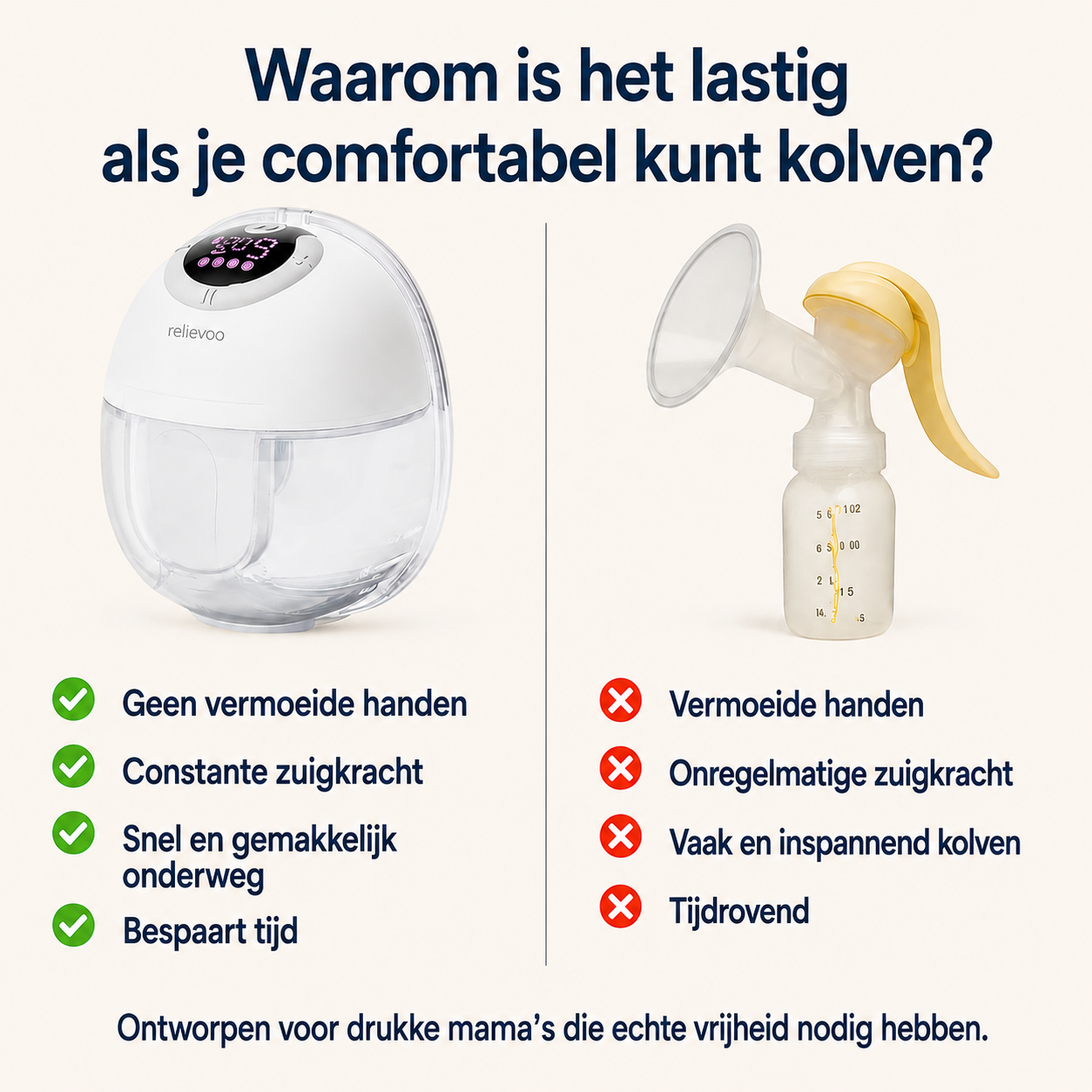 Relievoo draagbare borstkolf vs handkolf — handsfree, constante zuigkracht